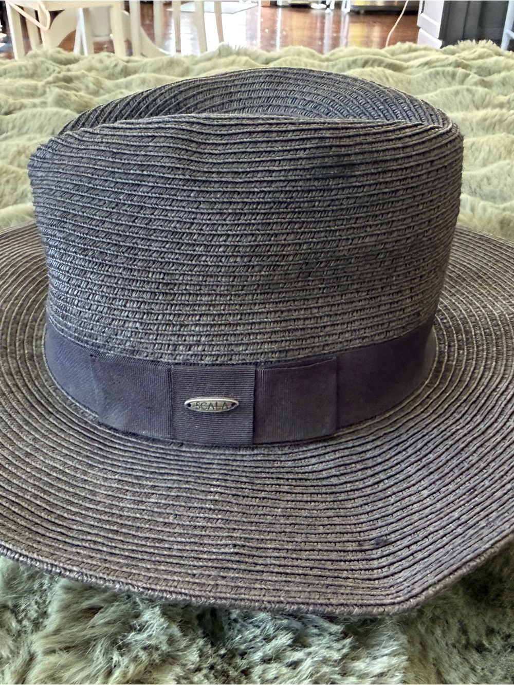 Scala Women's Black Braided Paper Straw Sun Hat